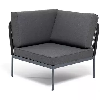 "Канны" угловой модуль плетеный из роупа, каркас алюминий темно-серый (RAL7024) муар, роуп темно-серый круглый, ткань темно-серая 027 4SIS арт.УТ-00007130