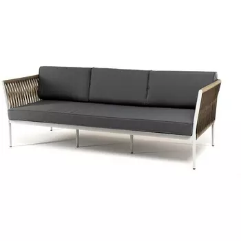 "Касабланка" диван 3-местный плетеный из роупа, каркас алюминий светло-серый (RAL7035) муар, роуп серо-коричневый 23мм, ткань серая 017 4SIS арт.УТ-00006210