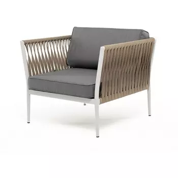 "Касабланка" кресло плетеное из роупа, каркас алюминий светло-серый (RAL7035) муар, роуп серо-коричневый 23мм, ткань серая 017 4SIS арт.УТ-00006194