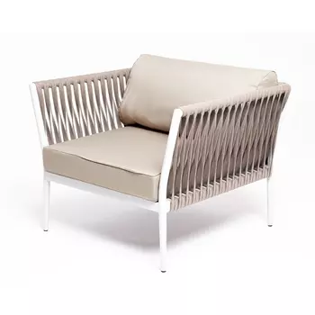 "Касабланка" кресло плетеное из роупа, каркас алюминий светло-серый (RAL7035) муар, роуп серо-коричневый 23мм, ткань бежевая 052 4SIS арт.УТ-00008285