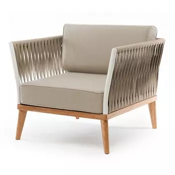 "Касабланка" кресло плетеное из роупа, основание дуб, роуп серо-коричневый 23мм, ткань серая 4SIS арт.УТ-00007093