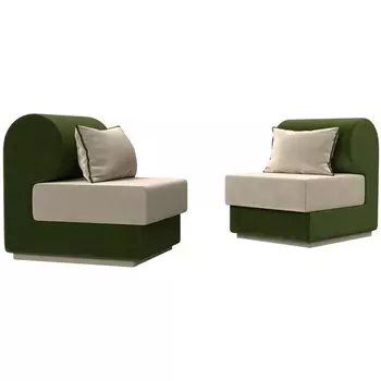 Кипр набор 1 (основа микровельвет бежевый, компаньон микровельвет зеленый, подушка микровельвет бежевый, кант зеленый) Лига Диванов 116413