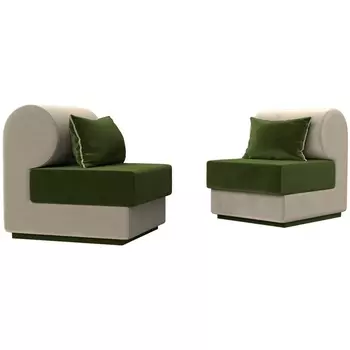 Кипр набор 1 (основа микровельвет зеленый, компаньон микровельвет бежевый, подушка микровельвет зеленый, кант бежевый) Лига Диванов 116420