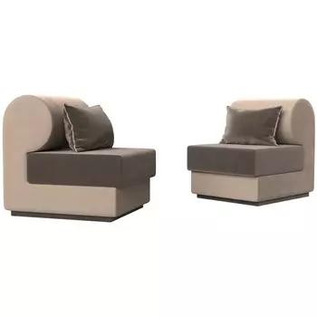 Кипр набор 1 (основа велюр коричневый, компаньон велюр бежевый, подушка велюр коричневый, кант бежевый) Лига Диванов 116405