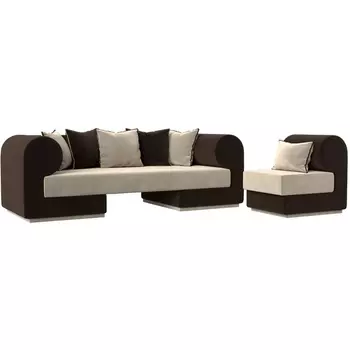 Кипр набор 2 (основа микровельвет бежевый, компаньон микровельвет коричневый, подушка микровельвет бежевый, кант коричневый) Лига Диванов 116479