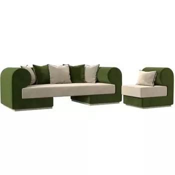 Кипр набор 2 (основа микровельвет бежевый, компаньон микровельвет зеленый, подушка микровельвет бежевый, кант зеленый) Лига Диванов 116478