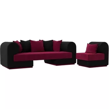 Кипр набор 2 (основа микровельвет бордовый, компаньон микровельвет черный, подушка микровельвет бордовый, кант черный) Лига Диванов 116481