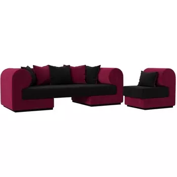 Кипр набор 2 (основа микровельвет черный, компаньон микровельвет бордовый, подушка микровельвет черный, кант бордовый) Лига Диванов 116498