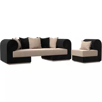 Кипр набор 2 (основа велюр бежевый, компаньон велюр черный, подушка велюр бежевый, кант черный) Лига Диванов 116462