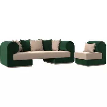 Кипр набор 2 (основа велюр бежевый, компаньон велюр зеленый, подушка велюр бежевый, кант зеленый) Лига Диванов 116458