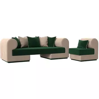 Кипр набор 2 (основа велюр зеленый, компаньон велюр бежевый, подушка велюр зеленый, кант бежевый) Лига Диванов 116468