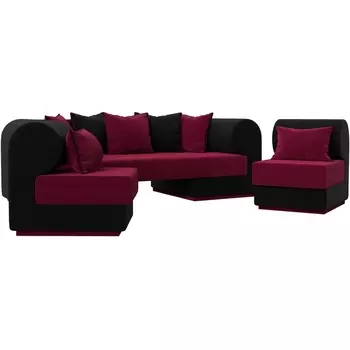 Кипр набор 3 (основа микровельвет бордовый, компаньон микровельвет черный, подушки микровельвет бордовый, кант черный) Лига Диванов 116545