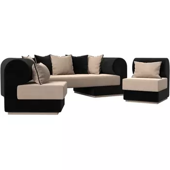 Кипр набор 3 (основа велюр бежевый, компаньон велюр черный, подушки велюр бежевый, кант черный) Лига Диванов 116526