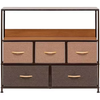 Комод Leset Локи 5 ящиков с полкой (Сталь,Искусственный лен/Бежевый,Светло-коричневый,Темно-коричневый) арт.2500000229091