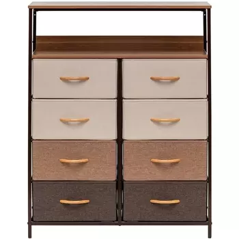 Комод Leset Локи 8 ящ. с полкой (Сталь,Искусственный лен/Бежевый,Светло-коричневый,Темно-коричневый) арт.2500000225536