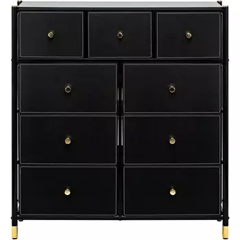 Комод Leset Нирита/Хайди, 9 ящиков, Черный (Сталь,Экокожа/Черный) арт.2500000209772