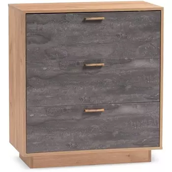 Комод Woodville Эго К-3 на подиуме дуб крафт золотой / камень темный 455856