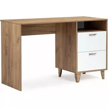 Компьютерный стол Woodville Эго Ст-3 на ножках 130х52,6х81,1 дуб крафт золотой / белый глянец