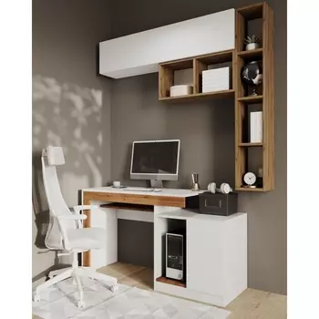 Компьютерный стол Woodville Модена комплектация 2 белый / дуб вотан (ЛДСП) арт.563545