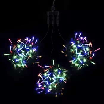 Комплект 3 Разноцветных Нити с Мерцанием Белого Диода по 20м, LED, Провод Черный ПВХ, IP54 Laitcom На деревья KDD600BLW-11-1M