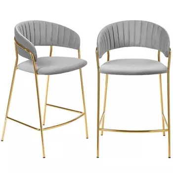 Комплект из 2-х стульев Bradexhome полубарных Turin серый с золотыми ножками
