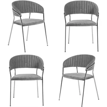 Комплект из 4-х стульев Bradexhome Turin серый вельвет с хромированными ножками