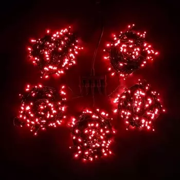 Комплект Красных Нитей по 20м с Мерцанием Белого Диода, LED, Провод Черный ПВХ, IP54 Laitcom На деревья KDD1000BLW-11-1R