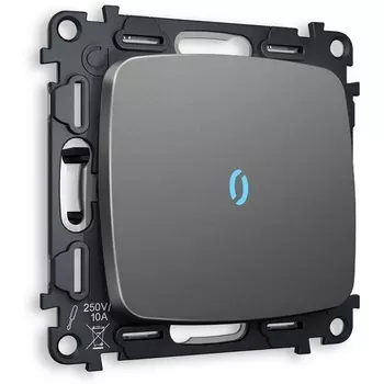 Комплект механизма Ambrella Volt 1-клавишного выключателя с подсветкой 10000K OMEGA MO652020 Антрацит серый QUANT