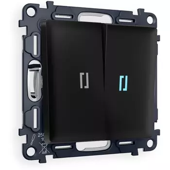 Комплект механизма Ambrella Volt 2-клавишного проходного выключателя с подсветкой 10000K ALFA MA804040 Черный матовый QUANT