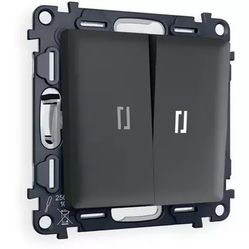 Комплект механизма Ambrella Volt 2-клавишного проходного выключателя с подсветкой 5600K ALFA MA904035 Графит мягкое касание QUANT