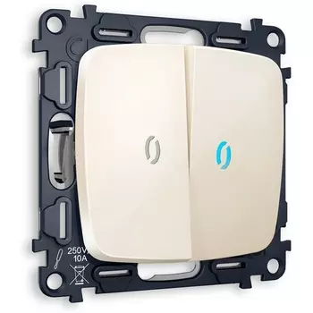 Комплект механизма Ambrella Volt 2-клавишного проходного выключателя с подсветкой 10000K OMEGA MO304040 Бежевый глянец QUANT