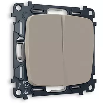 Комплект механизма Ambrella Volt 2-клавишного проходного выключателя OMEGA MO363020 Серо-бежевый матовый QUANT