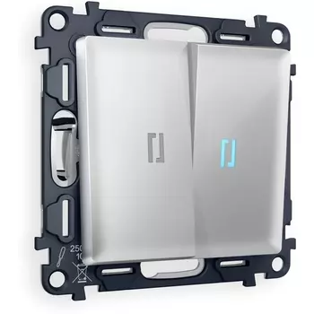 Комплект механизма Ambrella Volt 2-клавишного проходного выключателя с подсветкой 10000K ALFA MA404040 Серебро глянец QUANT