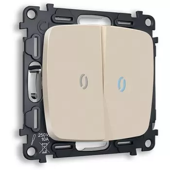 Комплект механизма Ambrella Volt 2-клавишного проходного выключателя с подсветкой 10000K OMEGA MO324040 Бежевый матовый QUANT