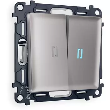 Комплект механизма Ambrella Volt 2-клавишного проходного выключателя с подсветкой 10000K ALFA MA504040 Сталь матовый QUANT