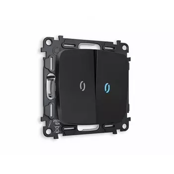 Комплект механизма Ambrella Volt 2-клавишного проходного выключателя с подсветкой 10000K OMEGA MO804040 Черный матовый QUANT