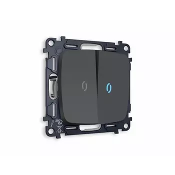 Комплект механизма Ambrella Volt 2-клавишного проходного выключателя с подсветкой 10000K OMEGA MO904040 Графит мягкое касание QUANT
