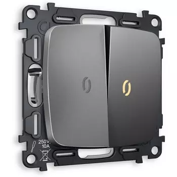 Комплект механизма Ambrella Volt 2-клавишного проходного выключателя с подсветкой 3200K OMEGA MO654030 Антрацит серый QUANT