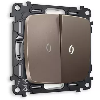 Комплект механизма Ambrella Volt 2-клавишного проходного выключателя с подсветкой 5600K OMEGA MO634035 Темная бронза матовый QUANT
