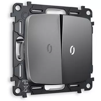 Комплект механизма Ambrella Volt 2-клавишного проходного выключателя с подсветкой 5600K OMEGA MO654035 Антрацит серый QUANT