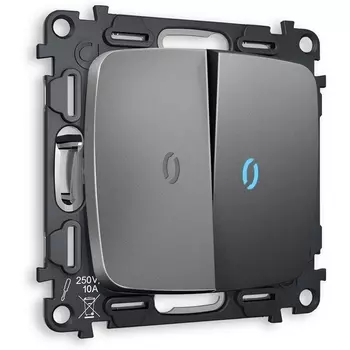 Комплект механизма Ambrella Volt 2-клавишного проходного выключателя с подсветкой 10000K OMEGA MO654040 Антрацит серый QUANT