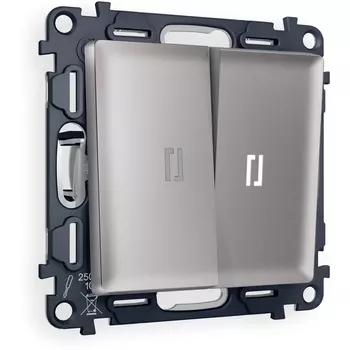 Комплект механизма Ambrella Volt 2-клавишного проходного выключателя с подсветкой 5600K ALFA MA504035 Сталь матовый QUANT