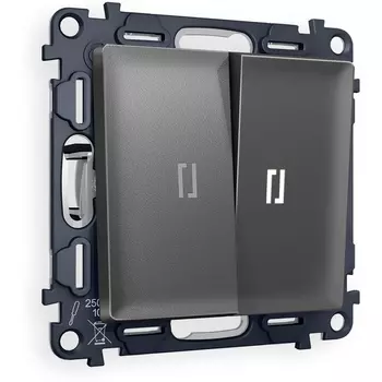 Комплект механизма Ambrella Volt 2-клавишного проходного выключателя с подсветкой 5600K ALFA MA654035 Антрацит серый QUANT