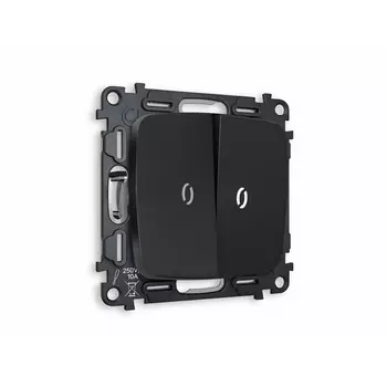 Комплект механизма Ambrella Volt 2-клавишного проходного выключателя с подсветкой 5600K OMEGA MO804035 Черный матовый QUANT
