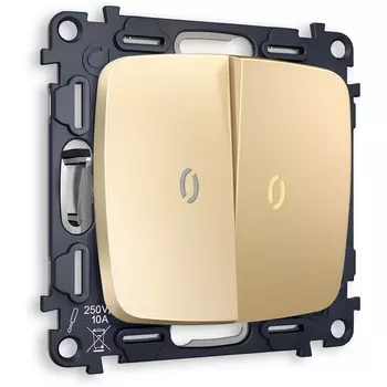 Комплект механизма Ambrella Volt 2-клавишного проходного выключателя с подсветкой 3200K OMEGA MO604030 Шампань QUANT