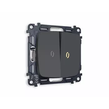 Комплект механизма Ambrella Volt 2-клавишного проходного выключателя с подсветкой 3200K OMEGA MO904030 Графит мягкое касание QUANT