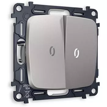 Комплект механизма Ambrella Volt 2-клавишного проходного выключателя с подсветкой 5600K OMEGA MO504035 Сталь матовый QUANT