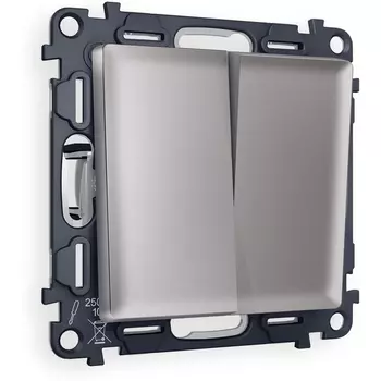 Комплект механизма Ambrella Volt 2-клавишного проходного выключателя ALFA MA503020 Сталь матовый QUANT