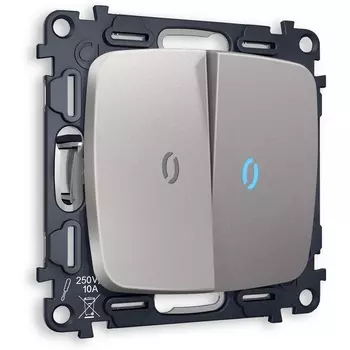 Комплект механизма Ambrella Volt 2-клавишного проходного выключателя с подсветкой 10000K OMEGA MO504040 Сталь матовый QUANT