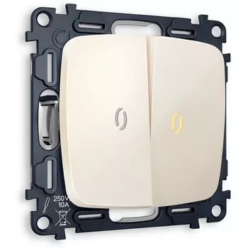 Комплект механизма Ambrella Volt 2-клавишного проходного выключателя с подсветкой 3200K OMEGA MO304030 Бежевый глянец QUANT